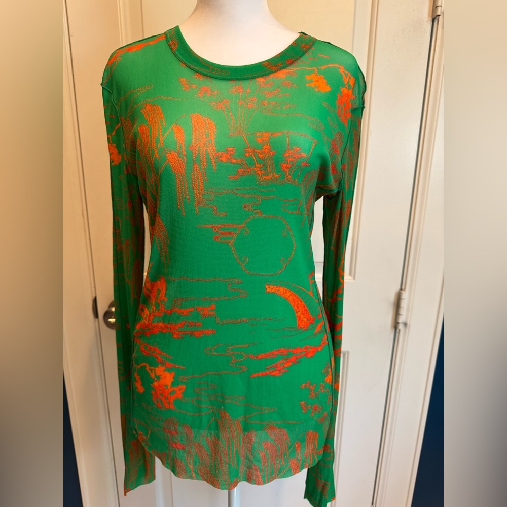 JNBY Mesh Green and Orange Long Sleeve Top